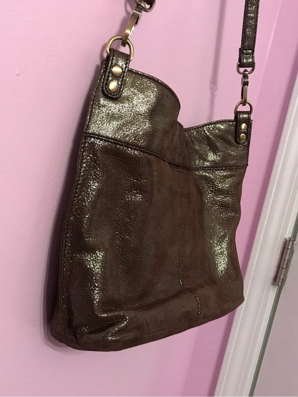 HOBO Pier Brown Metallic Leather with Gold Hardware Crossbody Bag - Picture 5 of 8